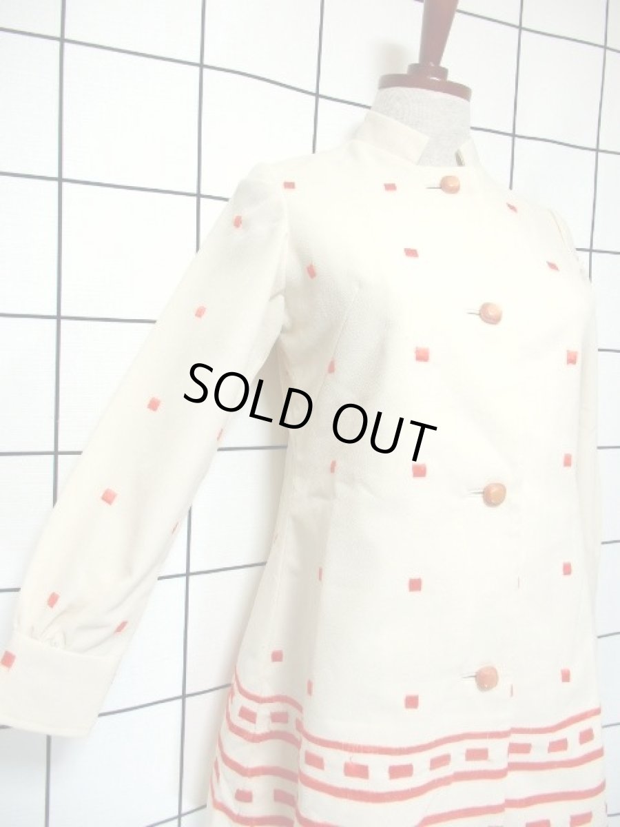 画像4: 刺繍 スクエア 70's 前開き レディース 長袖 昭和レトロ 国産古着 レトロワンピース【7294】 (4)