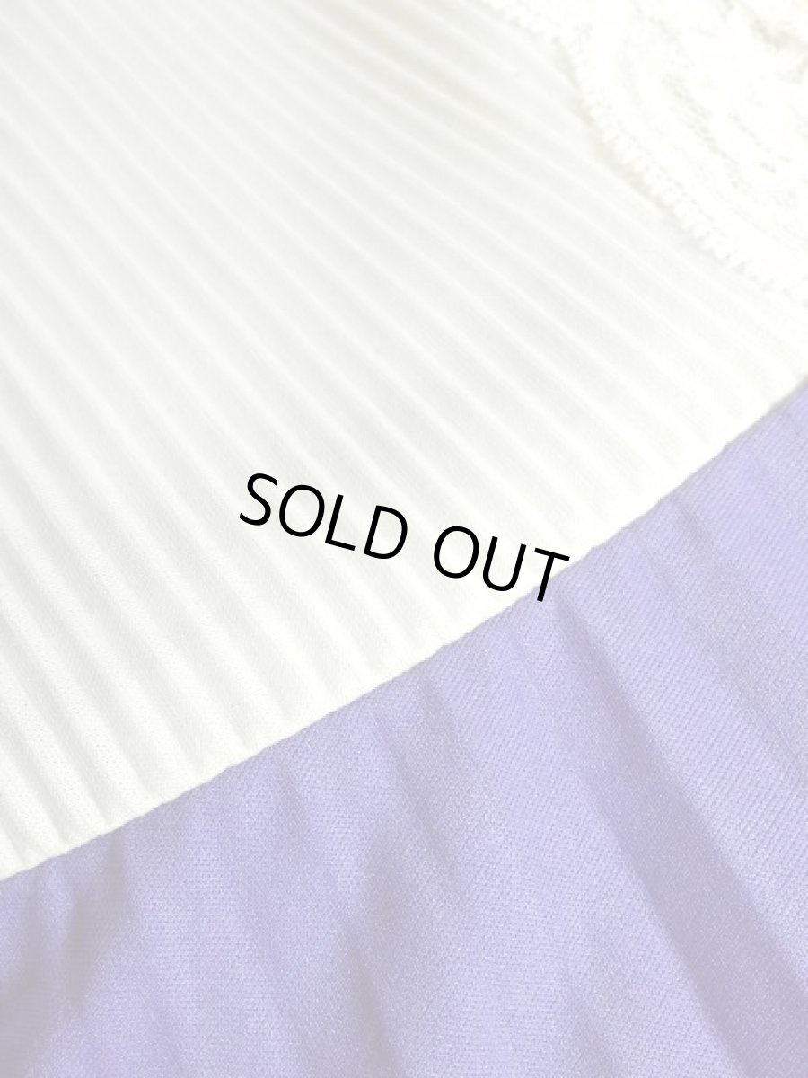 画像14: プリーツ切り替えしデザイン フラワーレース ホワイト パープル ノースリーブ レトロ クラシカル ヨーロッパ古着 ヴィンテージドレス【7303】 (14)