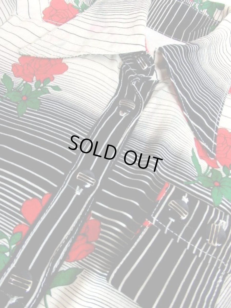 画像13: 薔薇柄 ボーダー 70's 長袖 昭和レトロ 国産古着 レトロワンピース【7304】 (13)