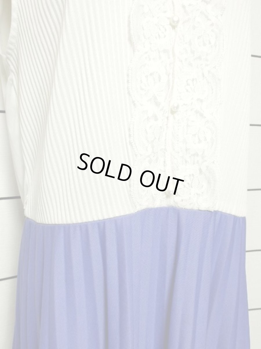 画像10: プリーツ切り替えしデザイン フラワーレース ホワイト パープル ノースリーブ レトロ クラシカル ヨーロッパ古着 ヴィンテージドレス【7303】 (10)