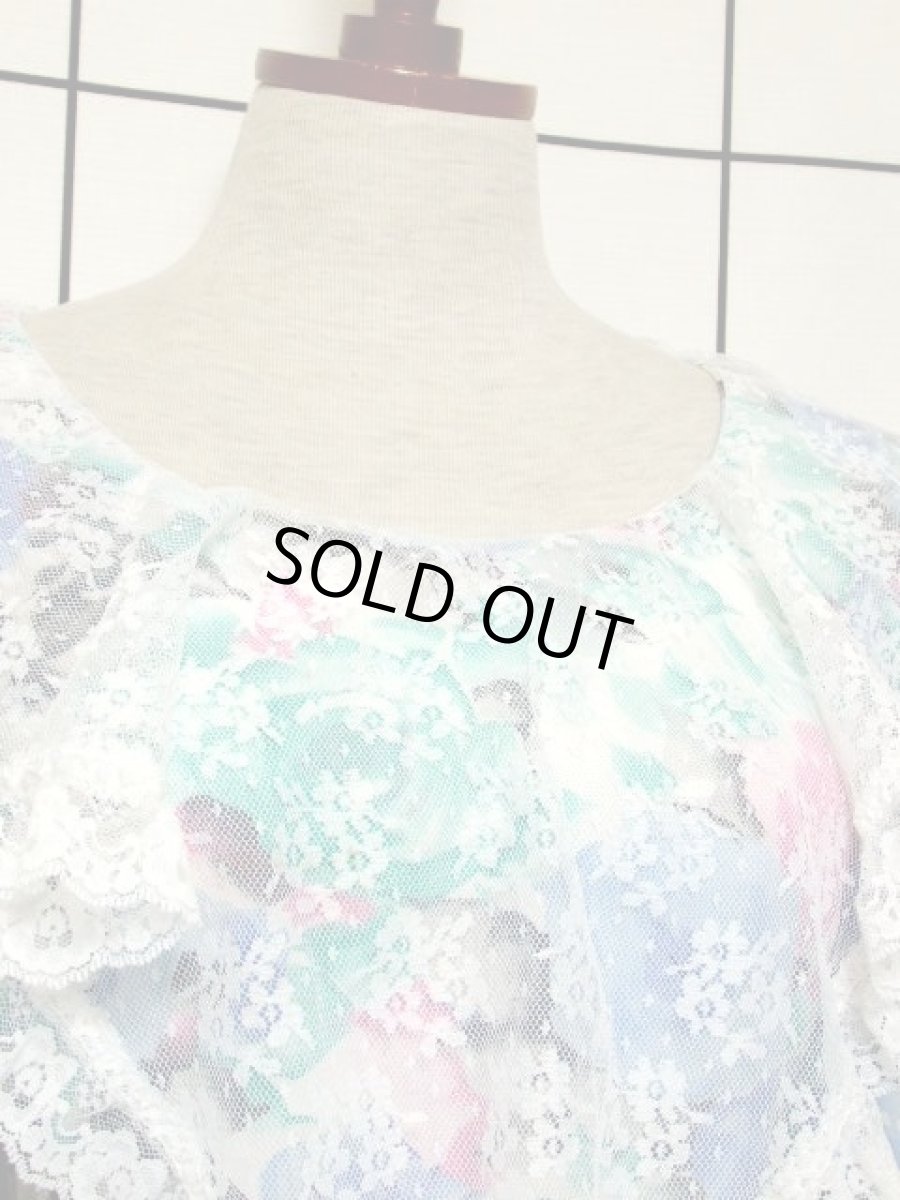 画像3: 花柄 レース装飾 美しいシルエット形成 クラシカル 半袖 レトロ ヨーロッパ古着 ヴィンテージドレス【7320】 (3)