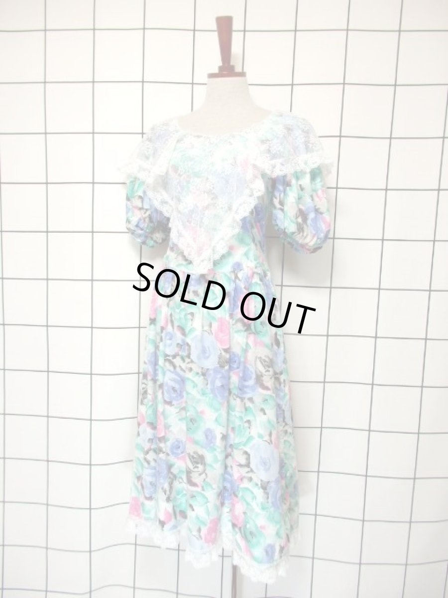 画像2: 花柄 レース装飾 美しいシルエット形成 クラシカル 半袖 レトロ ヨーロッパ古着 ヴィンテージドレス【7320】 (2)