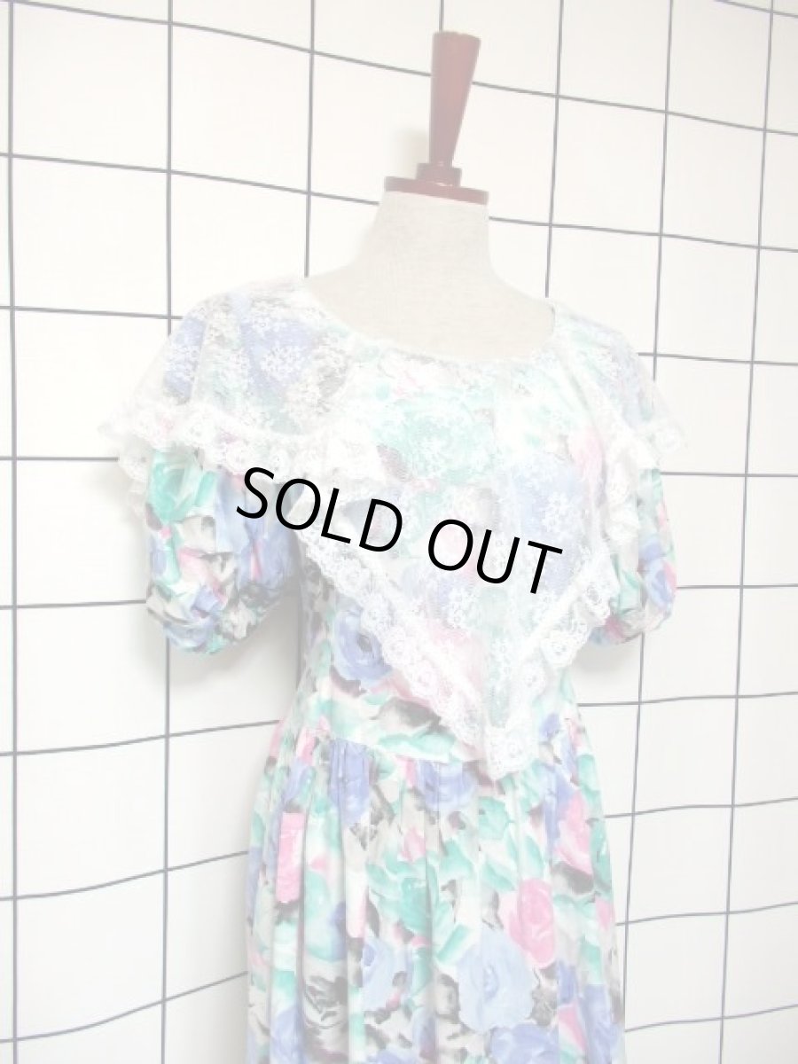 画像7: 花柄 レース装飾 美しいシルエット形成 クラシカル 半袖 レトロ ヨーロッパ古着 ヴィンテージドレス【7320】 (7)