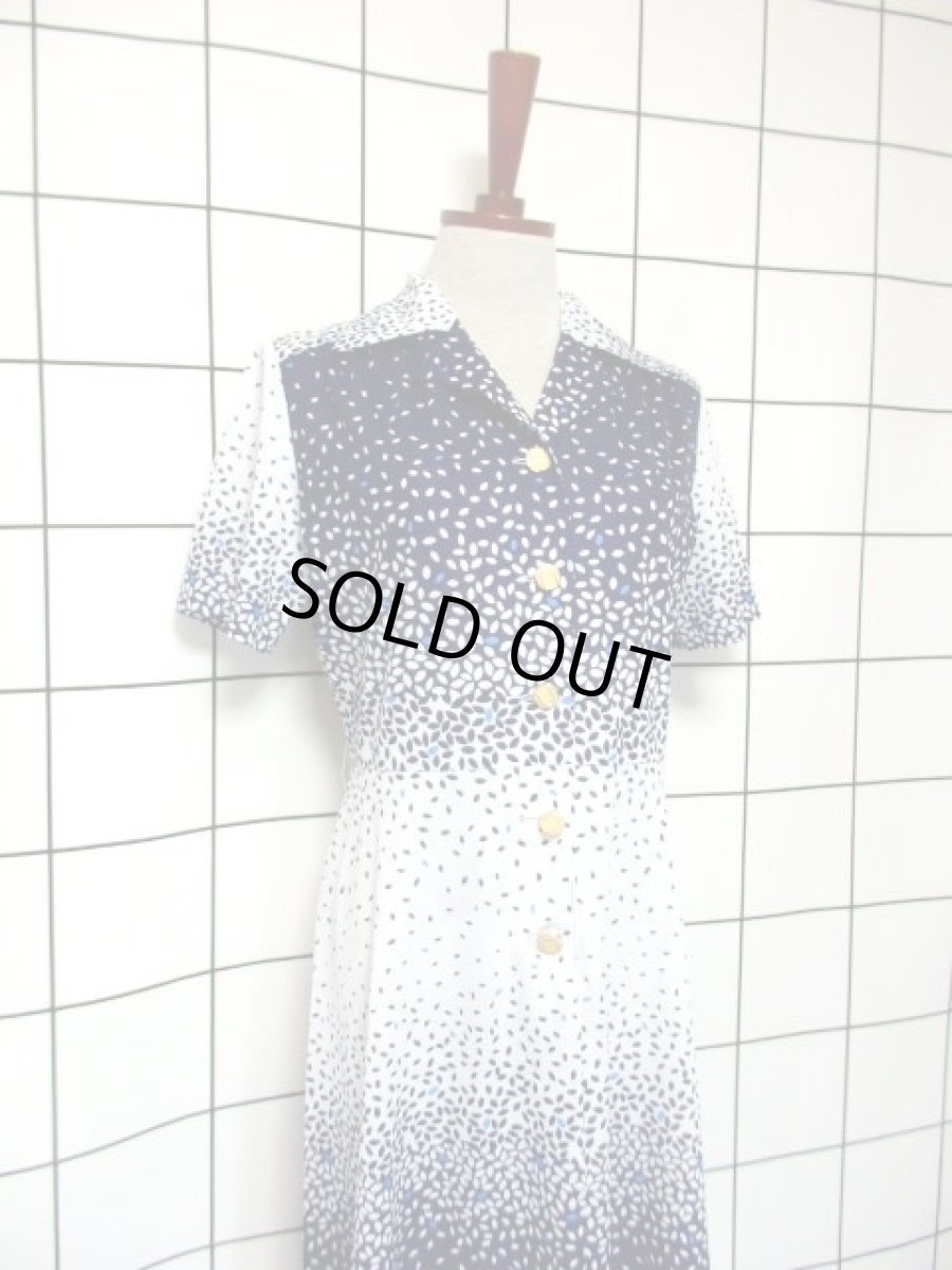 画像7: 70年代 ネイビー ホワイト 半袖 昭和レトロ 国産古着 レトロワンピース【7331】 (7)