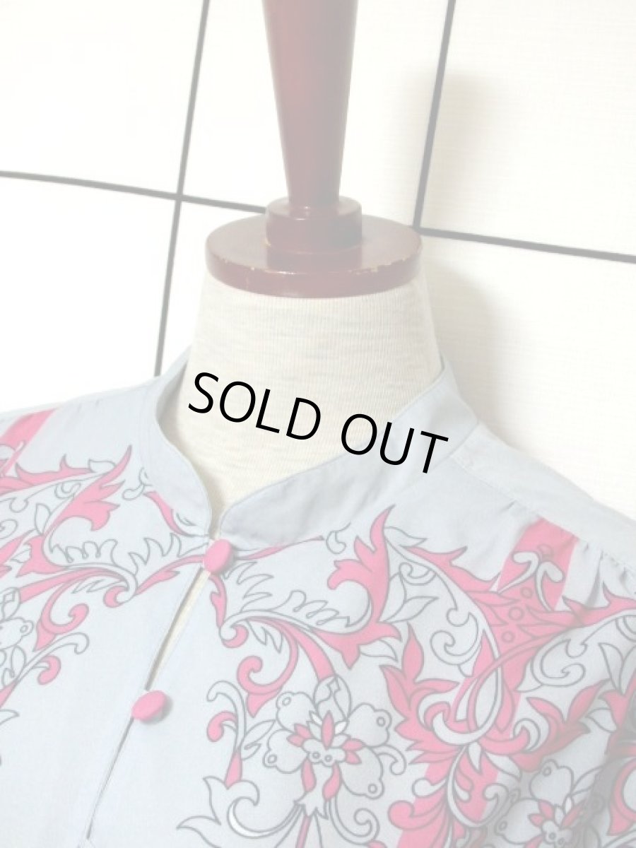 画像8: 70年代 ストライプ 花柄 グレー ピンク ヨーロッパ古着 ヴィンテージワンピース【7341】 (8)