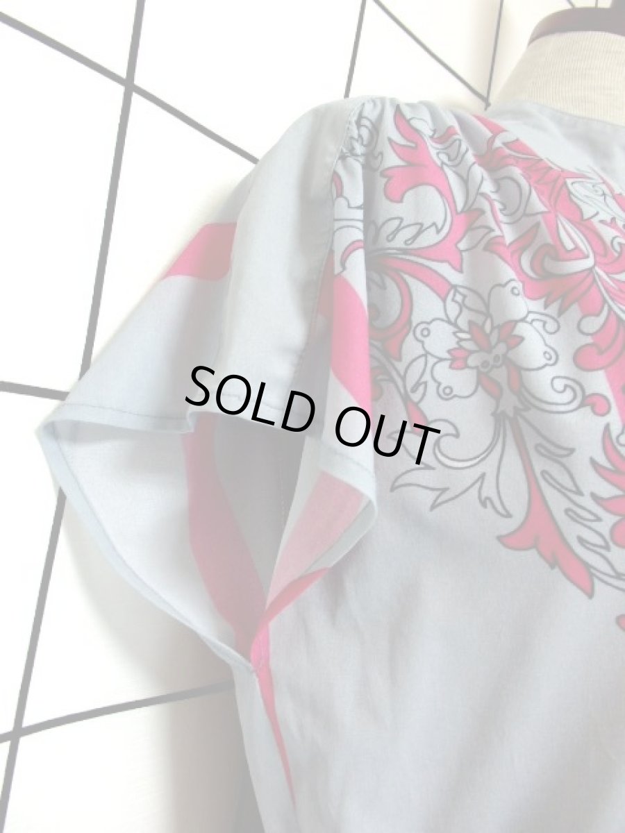 画像10: 70年代 ストライプ 花柄 グレー ピンク ヨーロッパ古着 ヴィンテージワンピース【7341】 (10)