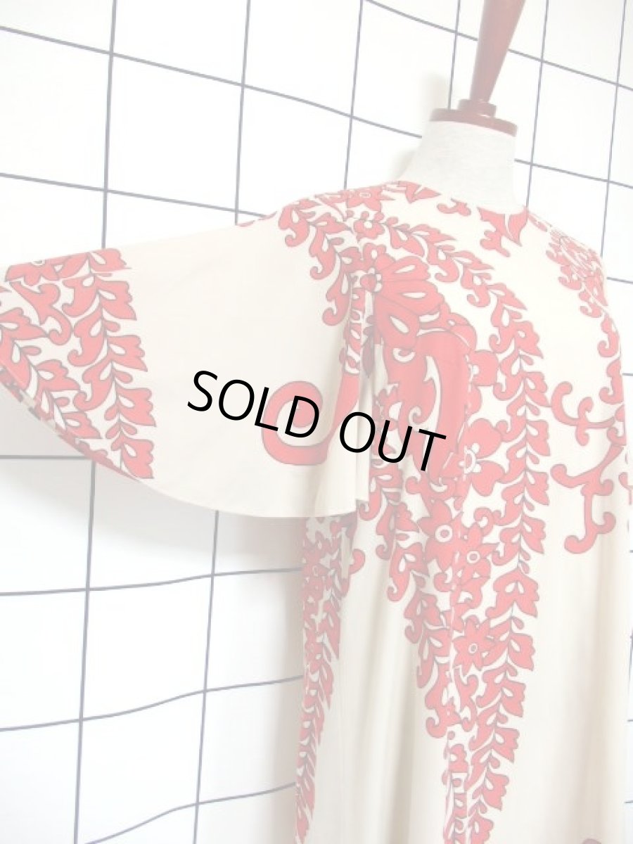 画像4: 70's レトロポップ 花柄モチーフ ヴィンテージ フレア袖 レディース 昭和レトロ 国産古着 レトロワンピース【7342】 (4)