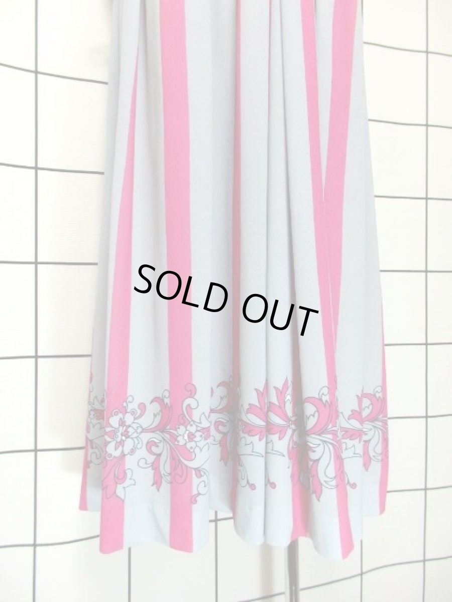 画像12: 70年代 ストライプ 花柄 グレー ピンク ヨーロッパ古着 ヴィンテージワンピース【7341】 (12)