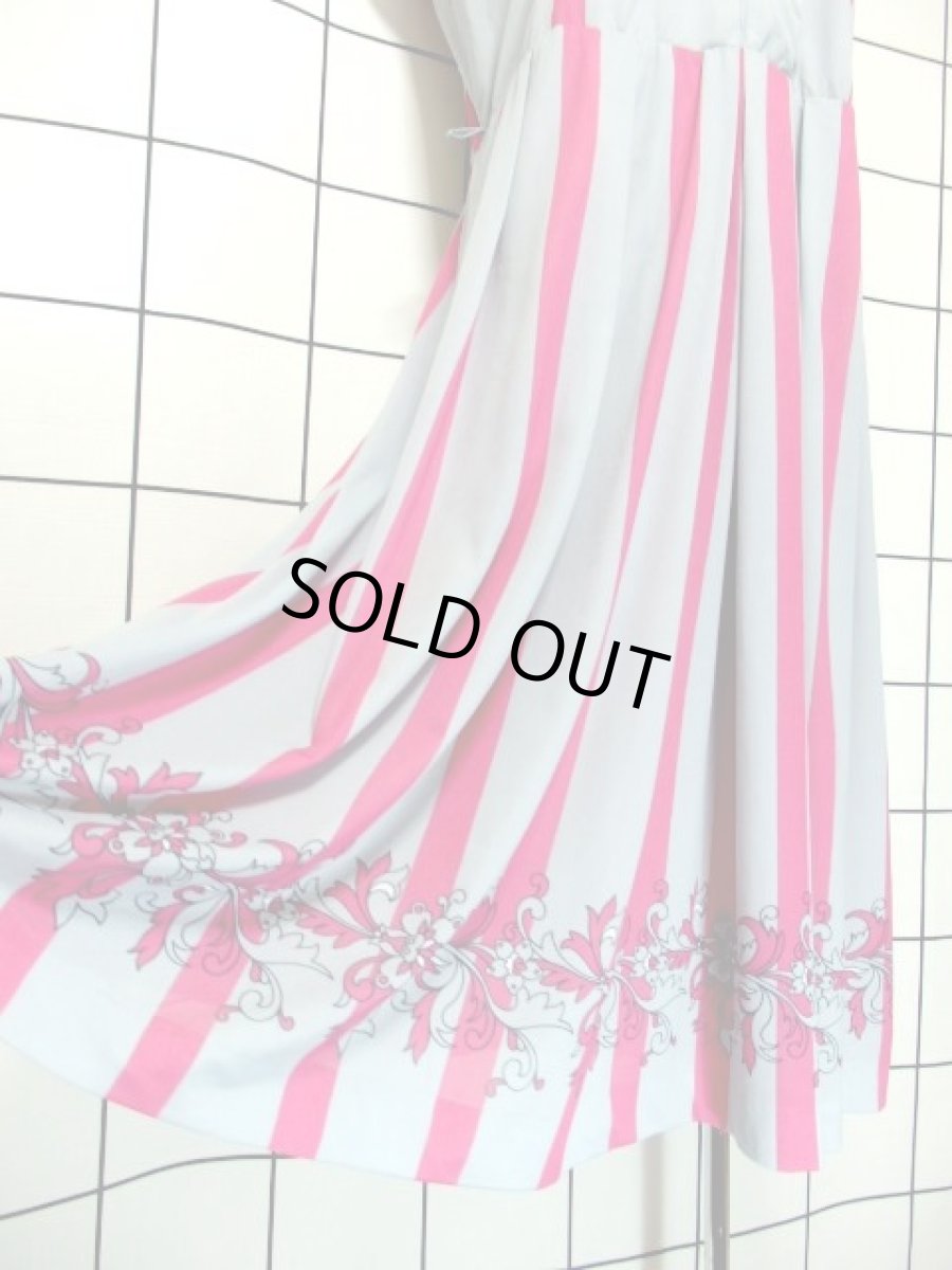 画像13: 70年代 ストライプ 花柄 グレー ピンク ヨーロッパ古着 ヴィンテージワンピース【7341】 (13)