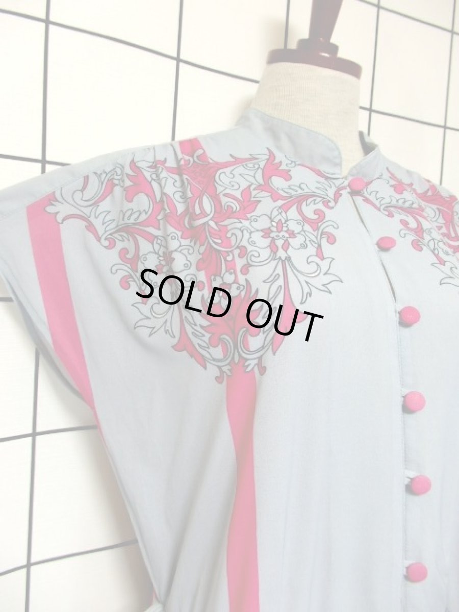 画像4: 70年代 ストライプ 花柄 グレー ピンク ヨーロッパ古着 ヴィンテージワンピース【7341】 (4)