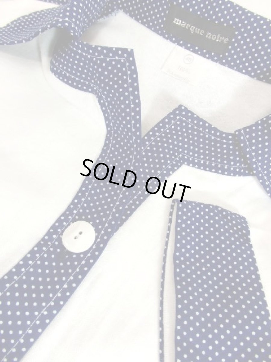 画像16: ドット柄 ネービー ホワイト Aライン 前開き 半袖 レトロ ヨーロッパ古着 ヴィンテージシャツワンピース【7351】 (16)