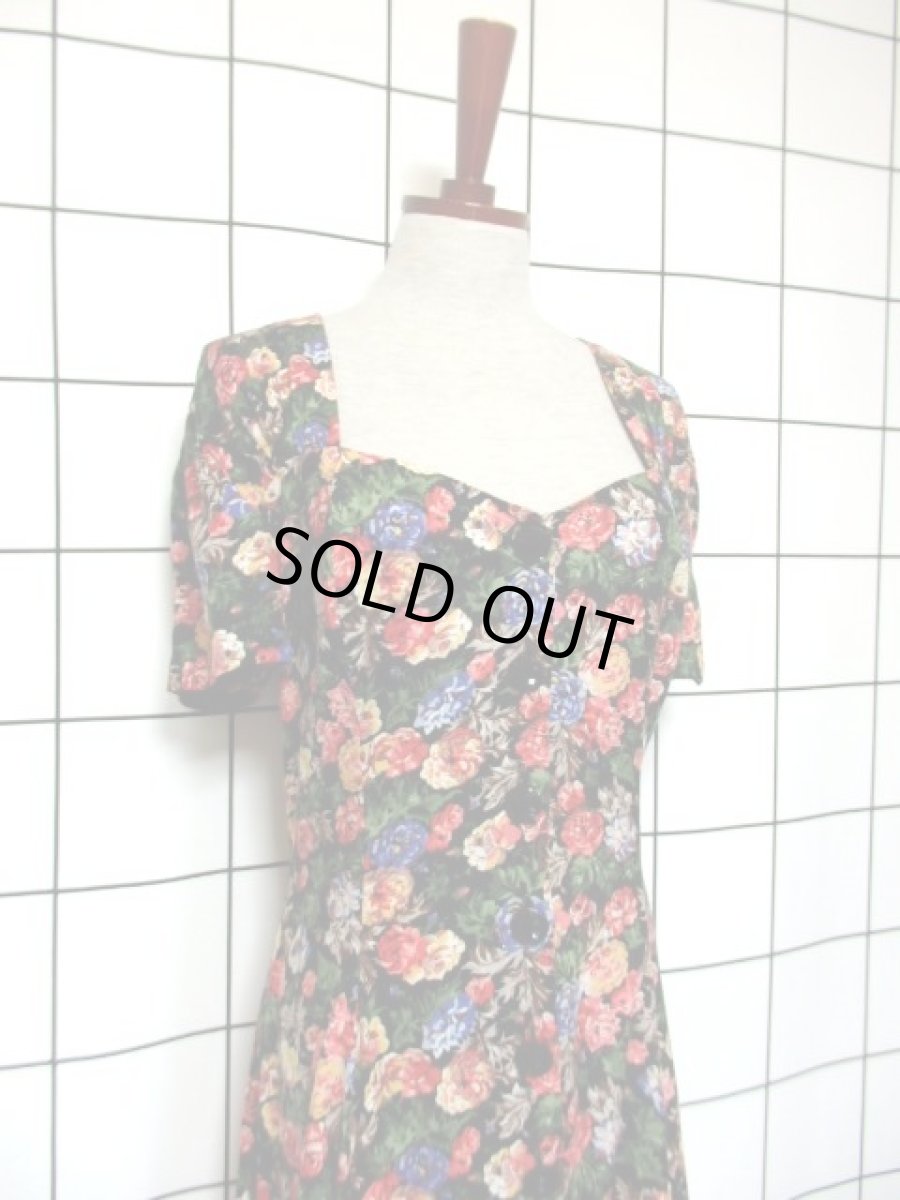 画像8: 花柄 前開き 半袖 レトロ ヨーロッパ古着 ヴィンテージワンピース【7388】 (8)