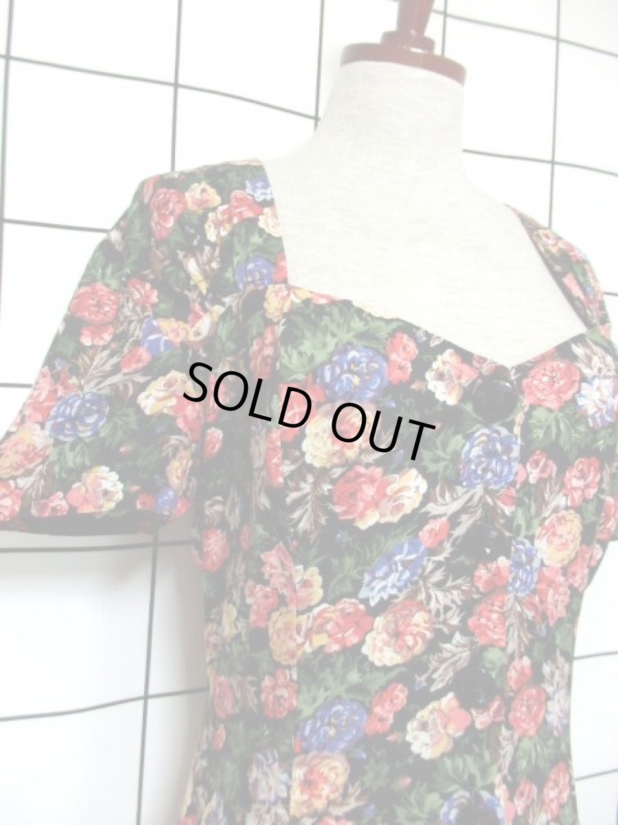 画像4: 花柄 前開き 半袖 レトロ ヨーロッパ古着 ヴィンテージワンピース【7388】 (4)
