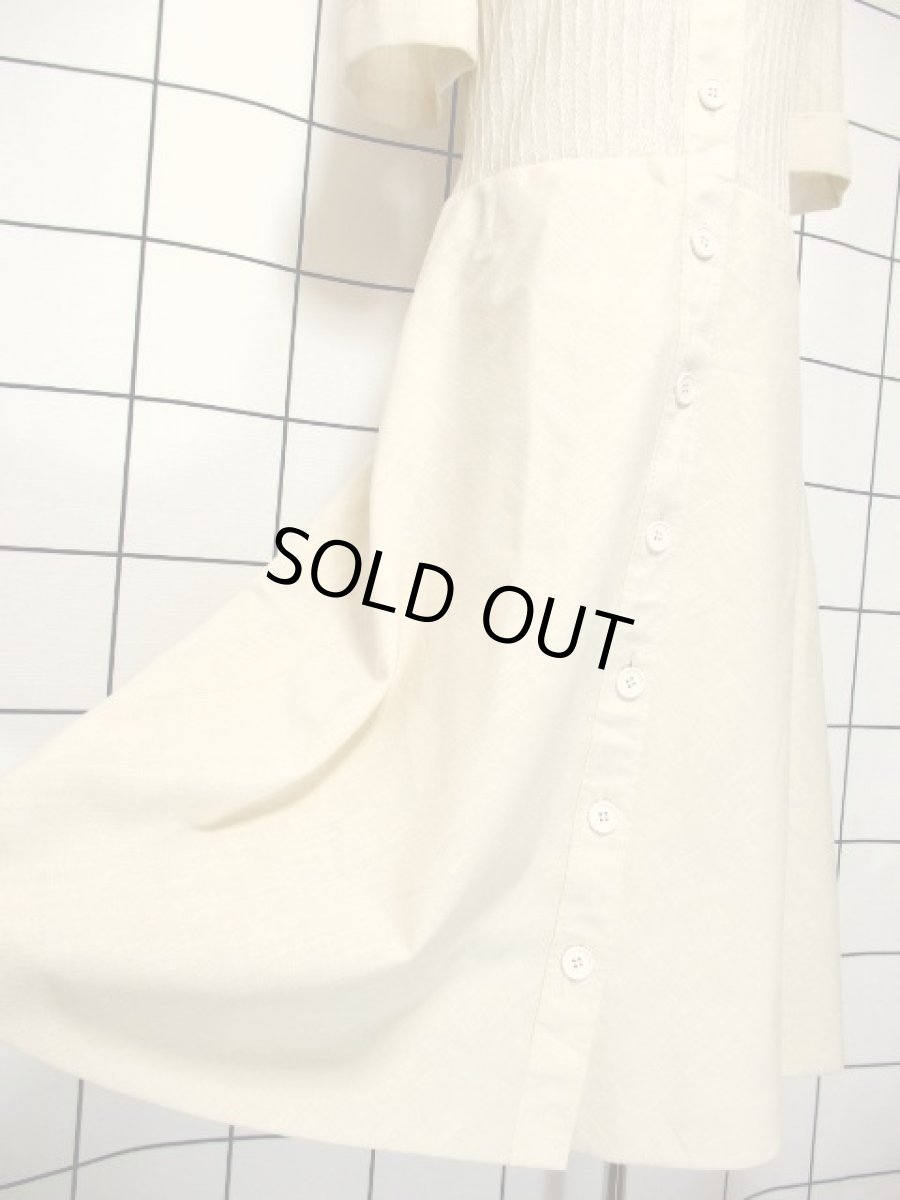 画像13: ニット切り替えし アイボリー 前開き 半袖 レトロ ヨーロッパ古着 ヴィンテージワンピース【7413】 (13)