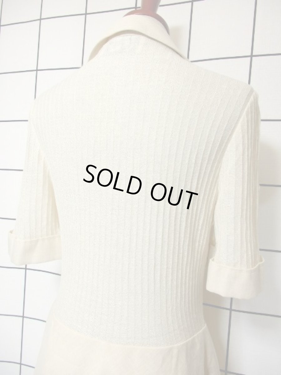 画像6: ニット切り替えし アイボリー 前開き 半袖 レトロ ヨーロッパ古着 ヴィンテージワンピース【7413】 (6)