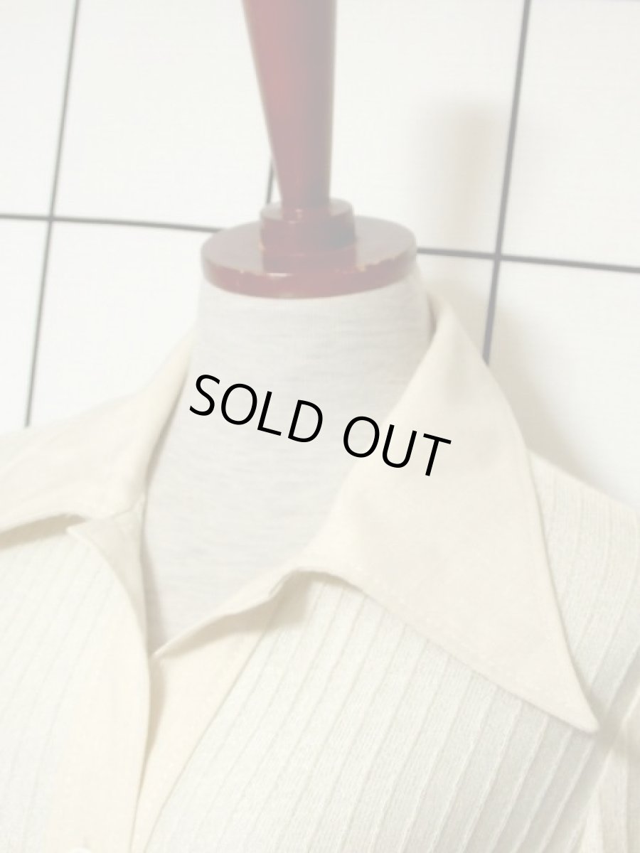 画像9: ニット切り替えし アイボリー 前開き 半袖 レトロ ヨーロッパ古着 ヴィンテージワンピース【7413】 (9)