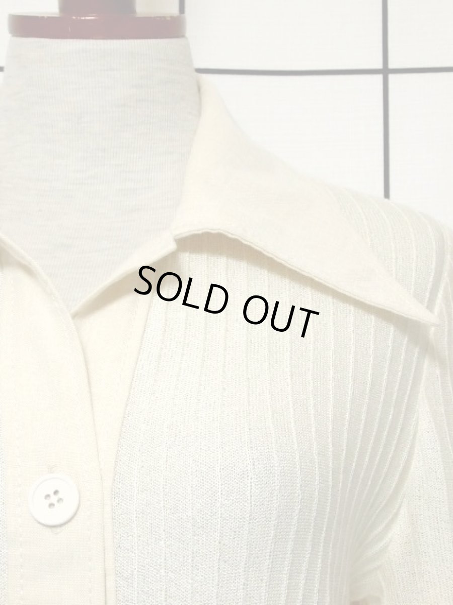 画像10: ニット切り替えし アイボリー 前開き 半袖 レトロ ヨーロッパ古着 ヴィンテージワンピース【7413】 (10)