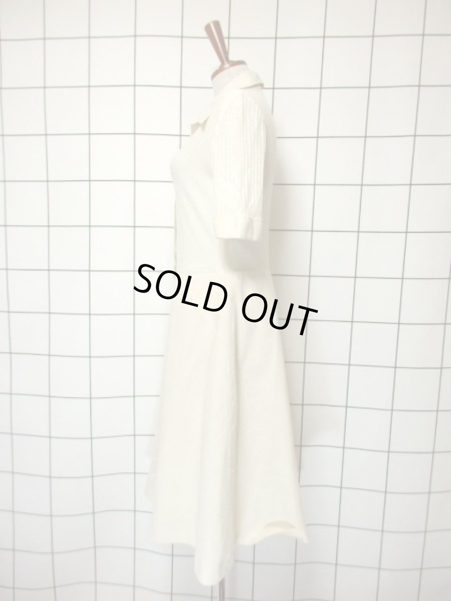 画像7: ニット切り替えし アイボリー 前開き 半袖 レトロ ヨーロッパ古着 ヴィンテージワンピース【7413】 (7)