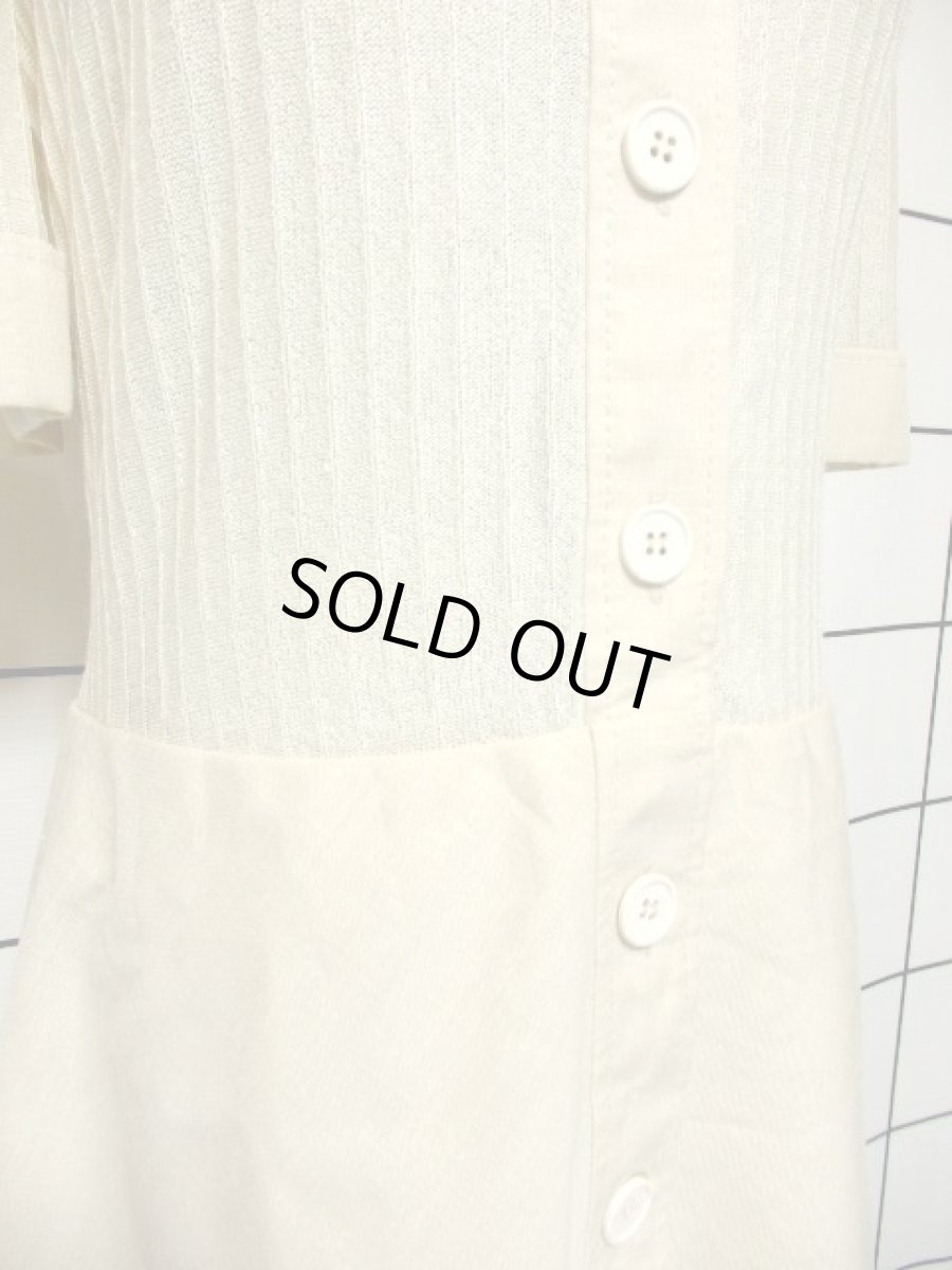 画像11: ニット切り替えし アイボリー 前開き 半袖 レトロ ヨーロッパ古着 ヴィンテージワンピース【7413】 (11)