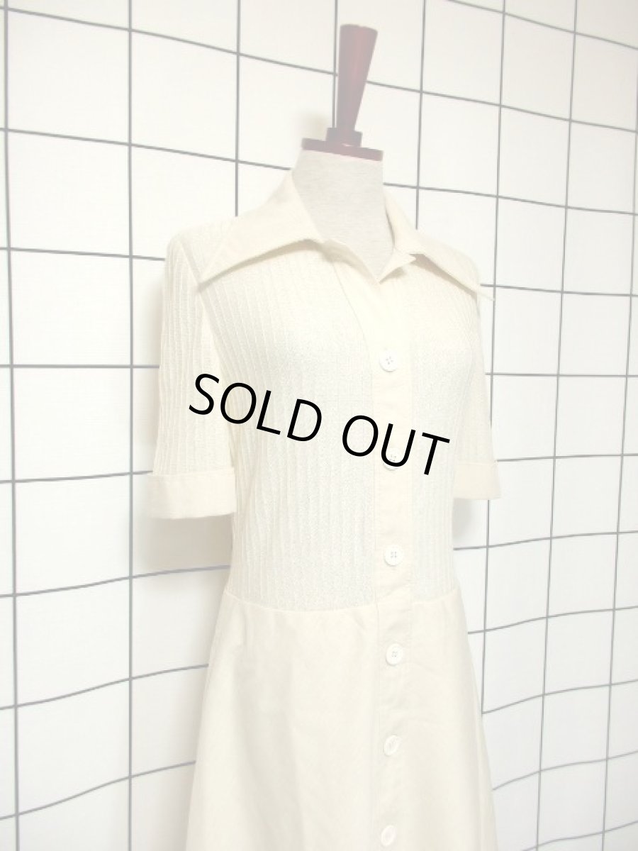 画像8: ニット切り替えし アイボリー 前開き 半袖 レトロ ヨーロッパ古着 ヴィンテージワンピース【7413】 (8)