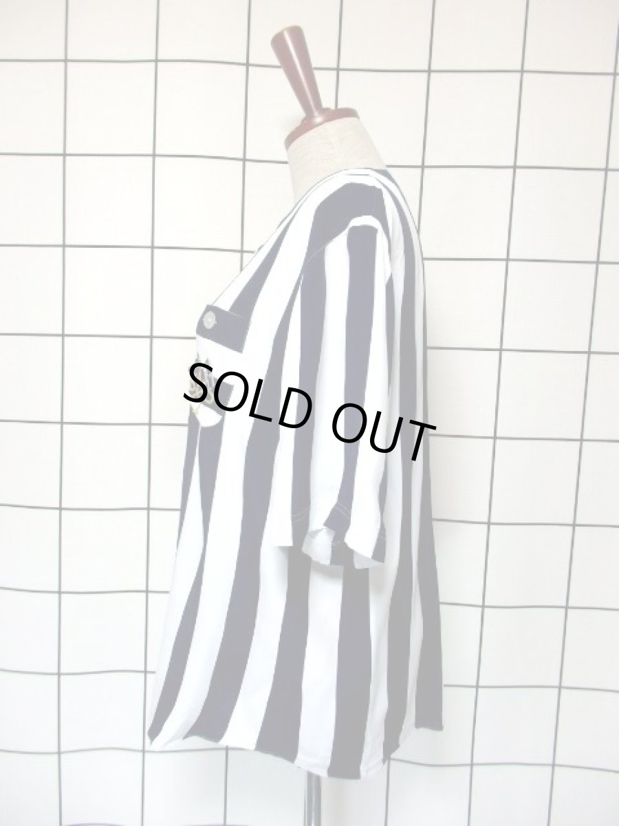 画像6: レトロマリン ストライプ ホワイト ネイビー レトロ ヨーロッパ古着 半袖 シャツ ヴィンテージブラウス (6)