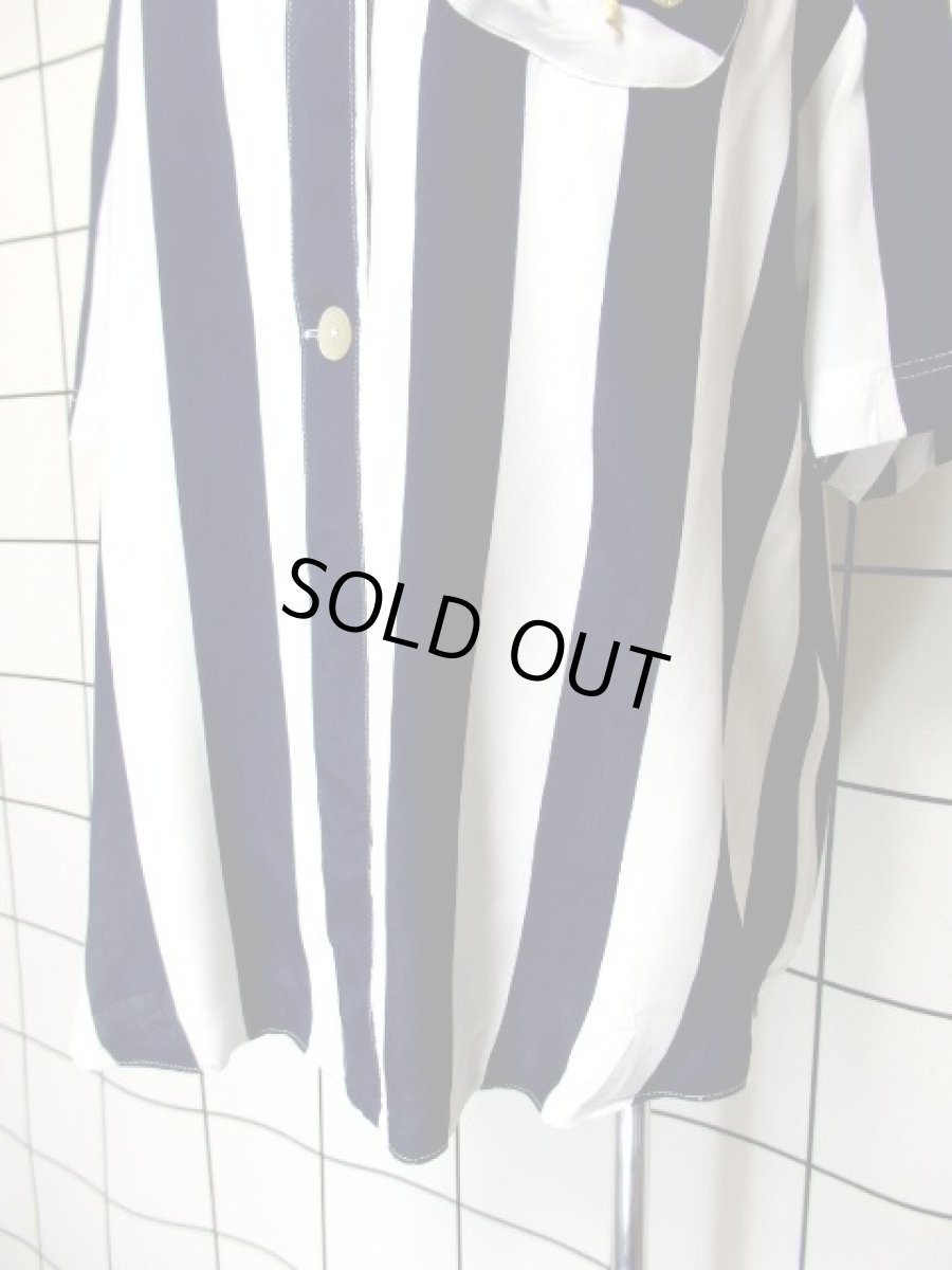 画像10: レトロマリン ストライプ ホワイト ネイビー レトロ ヨーロッパ古着 半袖 シャツ ヴィンテージブラウス (10)