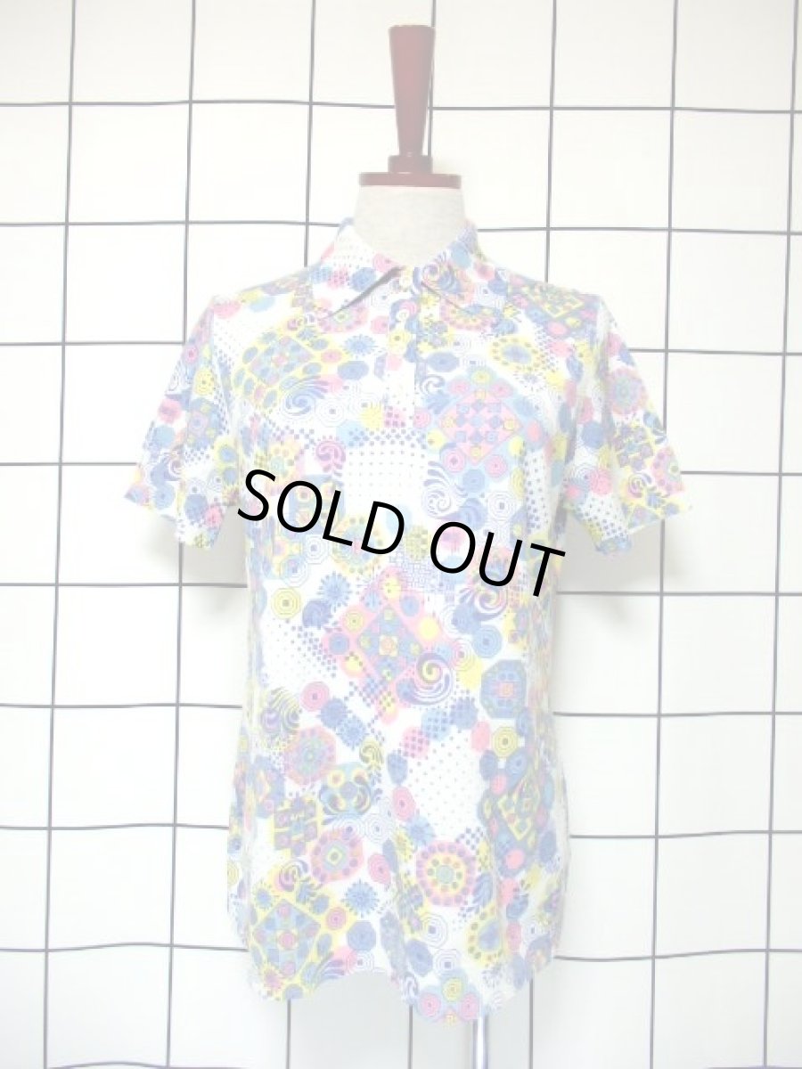 画像2: レトロポップ 幾何学調 ドット ヨーロッパ古着 半袖 シャツ ブラウス ヴィンテージトップス (2)