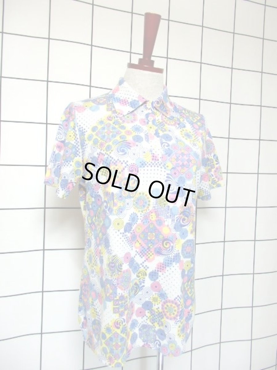 画像7: レトロポップ 幾何学調 ドット ヨーロッパ古着 半袖 シャツ ブラウス ヴィンテージトップス (7)