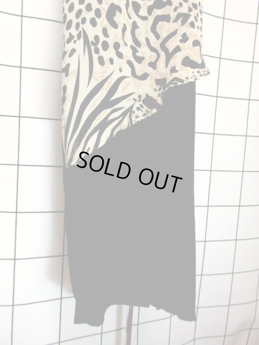 画像13: アニマル調プリント ブラック ベージュ スリットデザイン ノースリーブ レトロ ヨーロッパ古着 ヴィンテージドレス【7437】 (13)