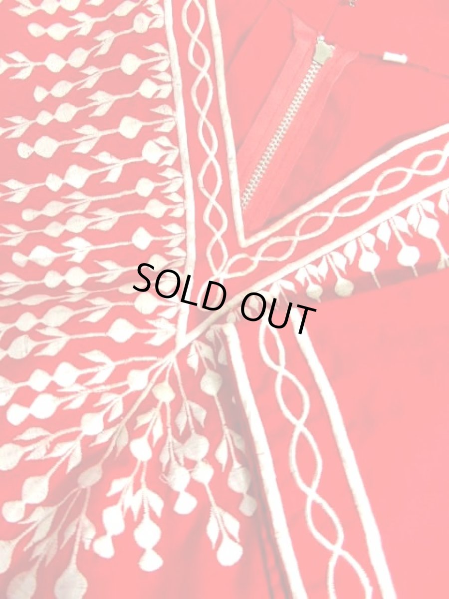 画像13: 刺繍 レッド TALONジッパー スカートスリット フォークロア レトロ USA古着 ヴィンテージ刺繍ドレス【7444】 (13)