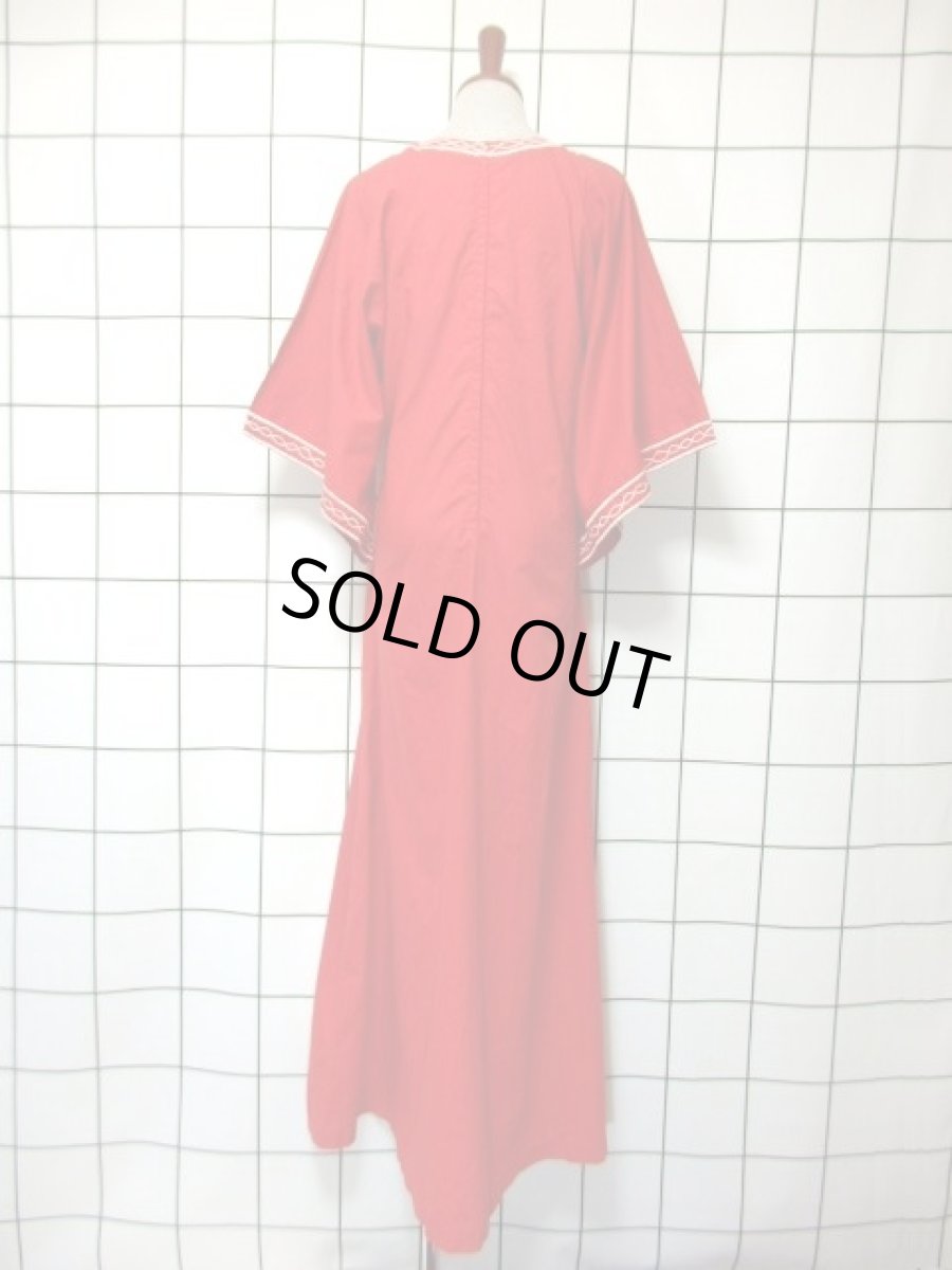 画像5: 刺繍 レッド TALONジッパー スカートスリット フォークロア レトロ USA古着 ヴィンテージ刺繍ドレス【7444】 (5)