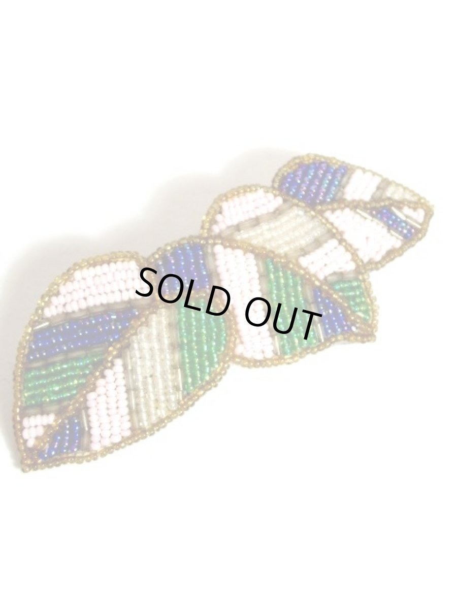 画像1: レトロアンティーク ビーズ リーフ型 ヘアアクセサリー バレッタ【7469】 (1)