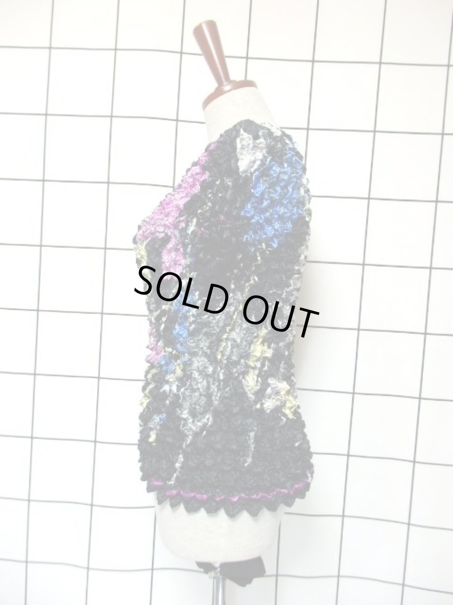 画像6: ポップコーントップス ブラック カラフル 花柄 レトロ ヴィンテージ ヨーロッパ古着 半袖 ブラウス シャツ (6)