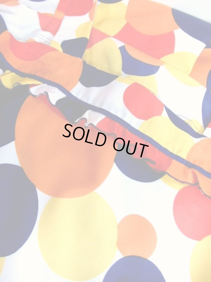 画像14: ドット柄 フリル カラフル ポップ ノースリーブ レトロ ヨーロッパ古着 ヴィンテージワンピース【7486】 (14)