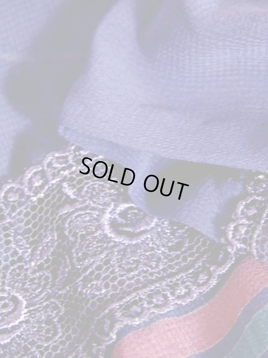 画像13: ボーダー柄 フレンチスリーブ レース パープル フロントタックデザイン 70's ウエストゴム レトロ レディース 昭和レトロ 国産古着 レトロワンピース【7499】 (13)