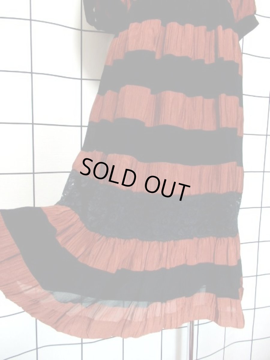 画像14: ボーダー柄 レース ゴムベルト付 70's ウエストゴム レトロ レディース 昭和レトロ 国産古着 ヴィンテージドレス【7504】 (14)