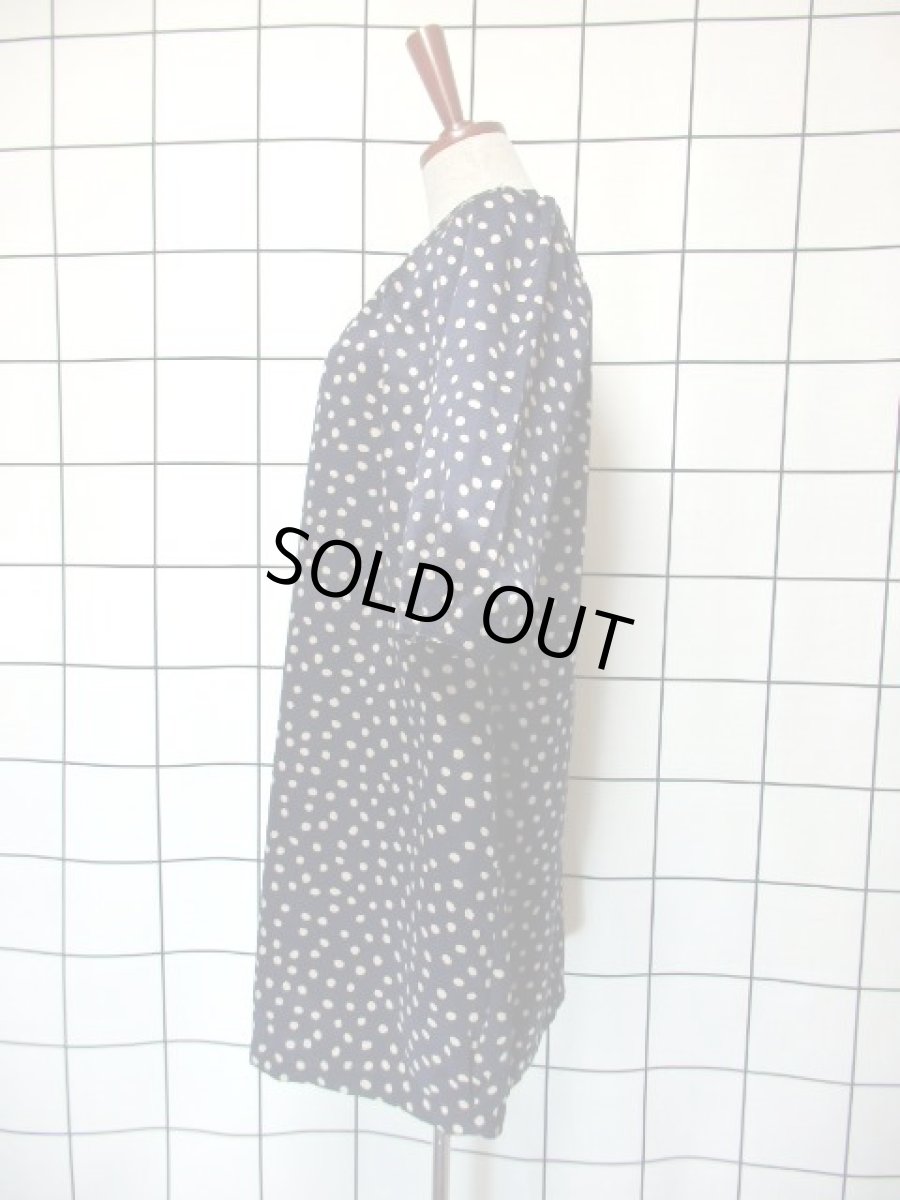 画像7: レトロワンピース ドット柄 ネイビー ふんわり 80年代 古着 (7)