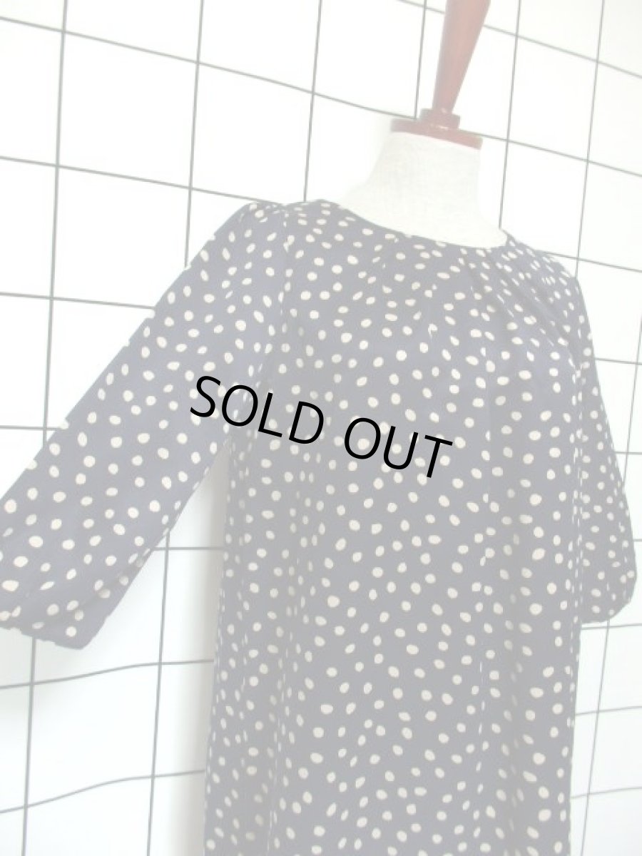 画像4: レトロワンピース ドット柄 ネイビー ふんわり 80年代 古着 (4)