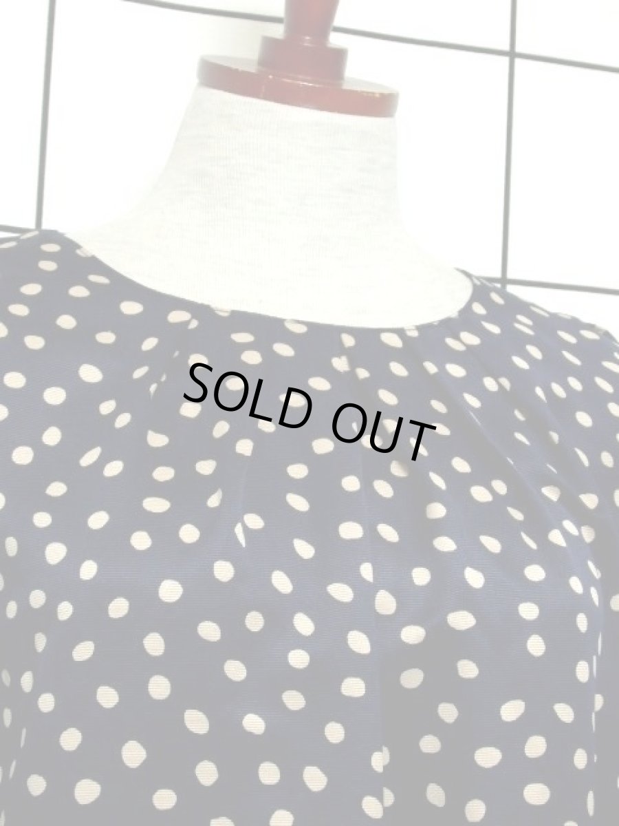 画像3: レトロワンピース ドット柄 ネイビー ふんわり 80年代 古着 (3)