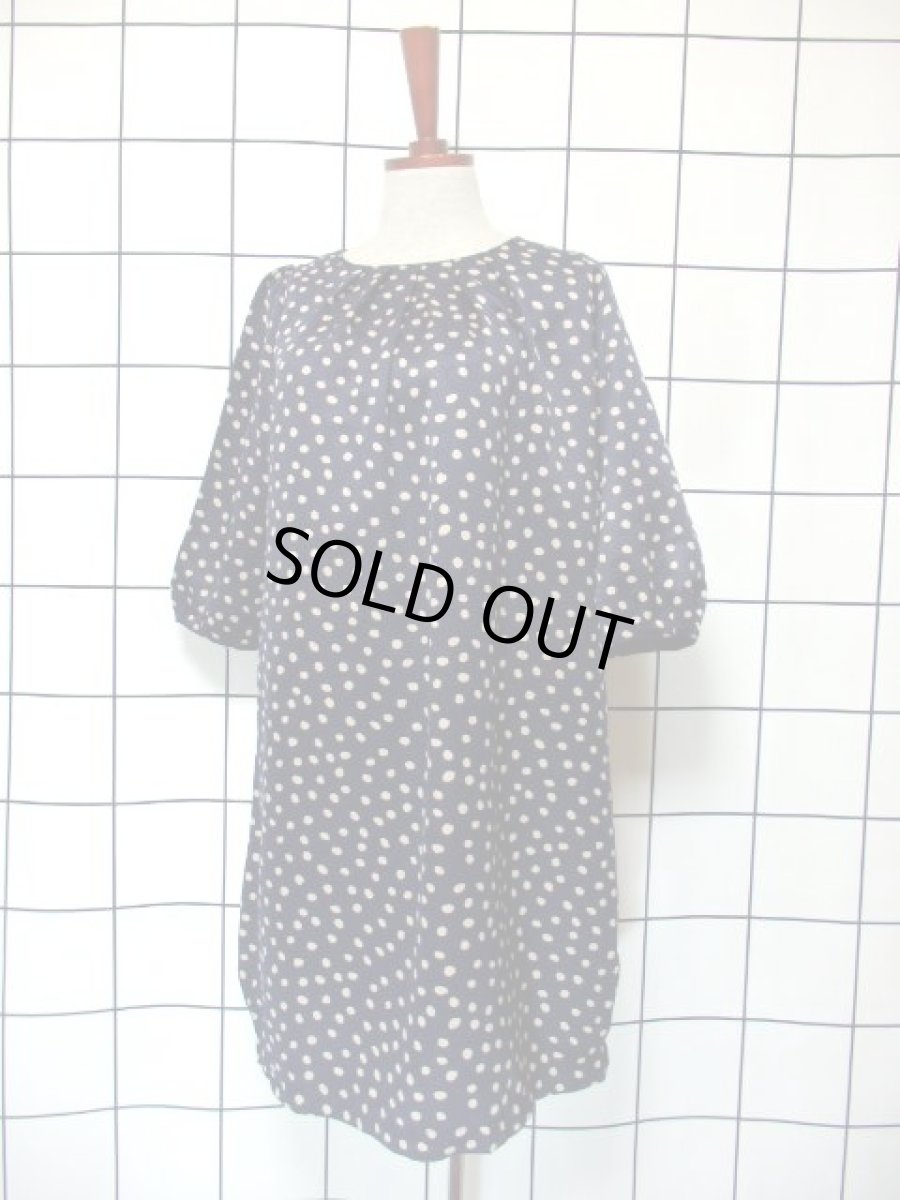 画像2: レトロワンピース ドット柄 ネイビー ふんわり 80年代 古着 (2)
