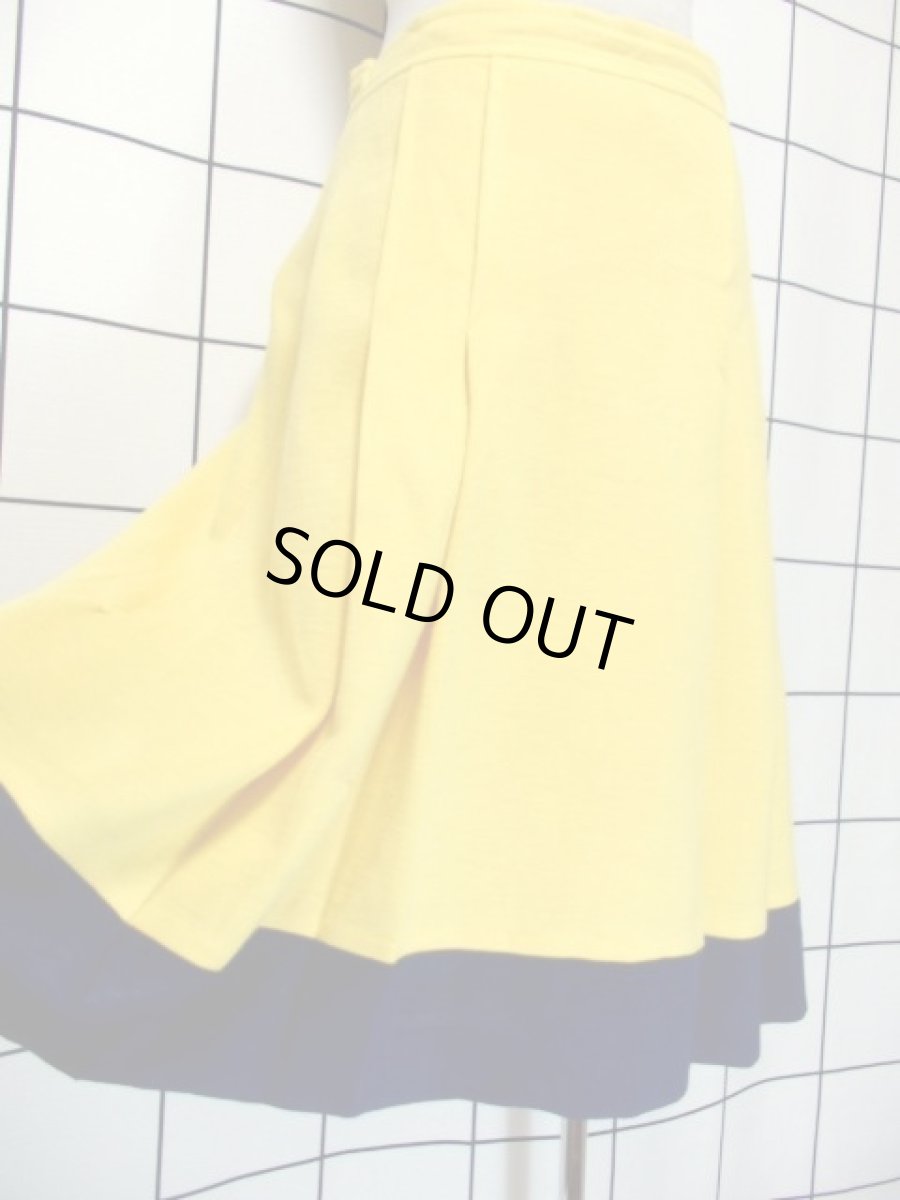 画像4: バイカラー イエロー ネイビー レトロ ヨーロッパ古着 ヴィンテージスカート (4)