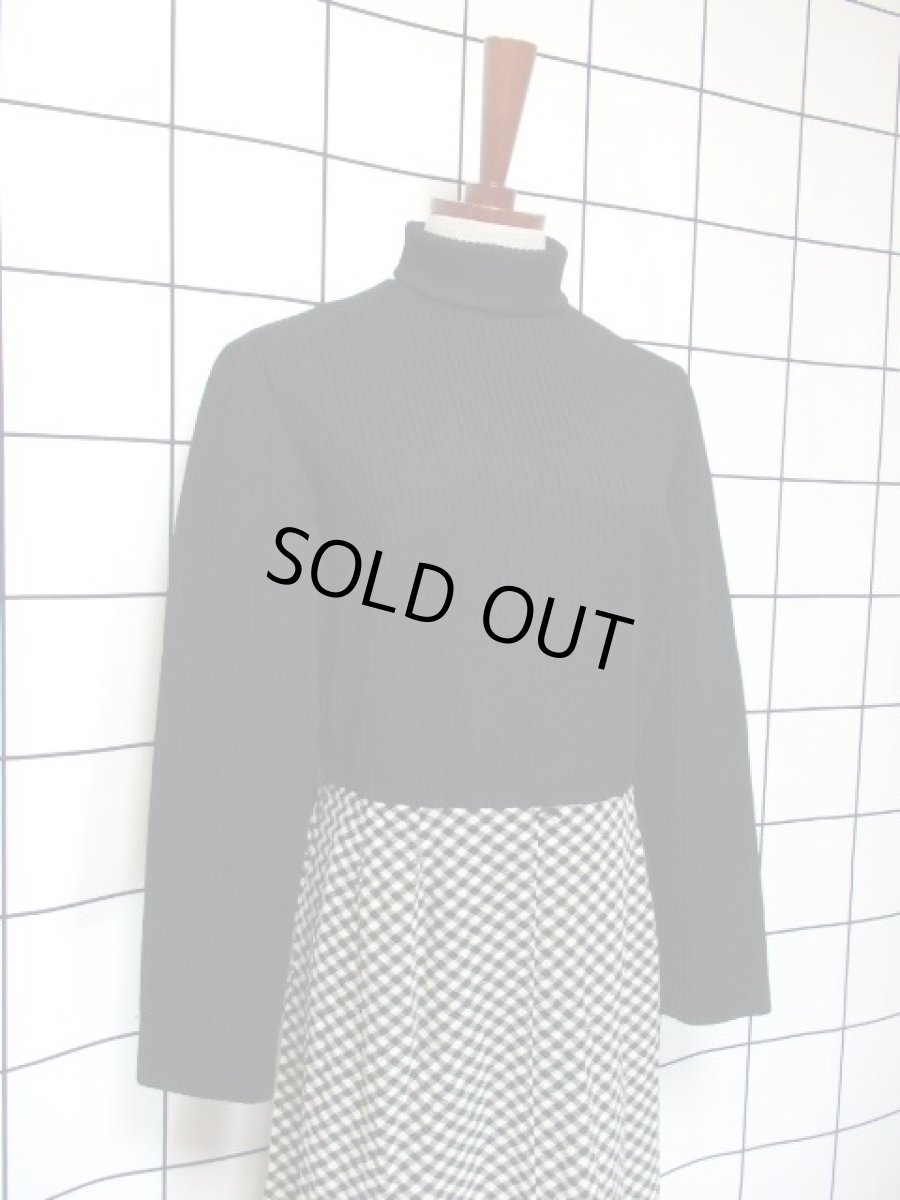 画像8: アメリカ古着 ヴィンテージ ワンピース ニット タートルネック チェック柄 レトロ (8)