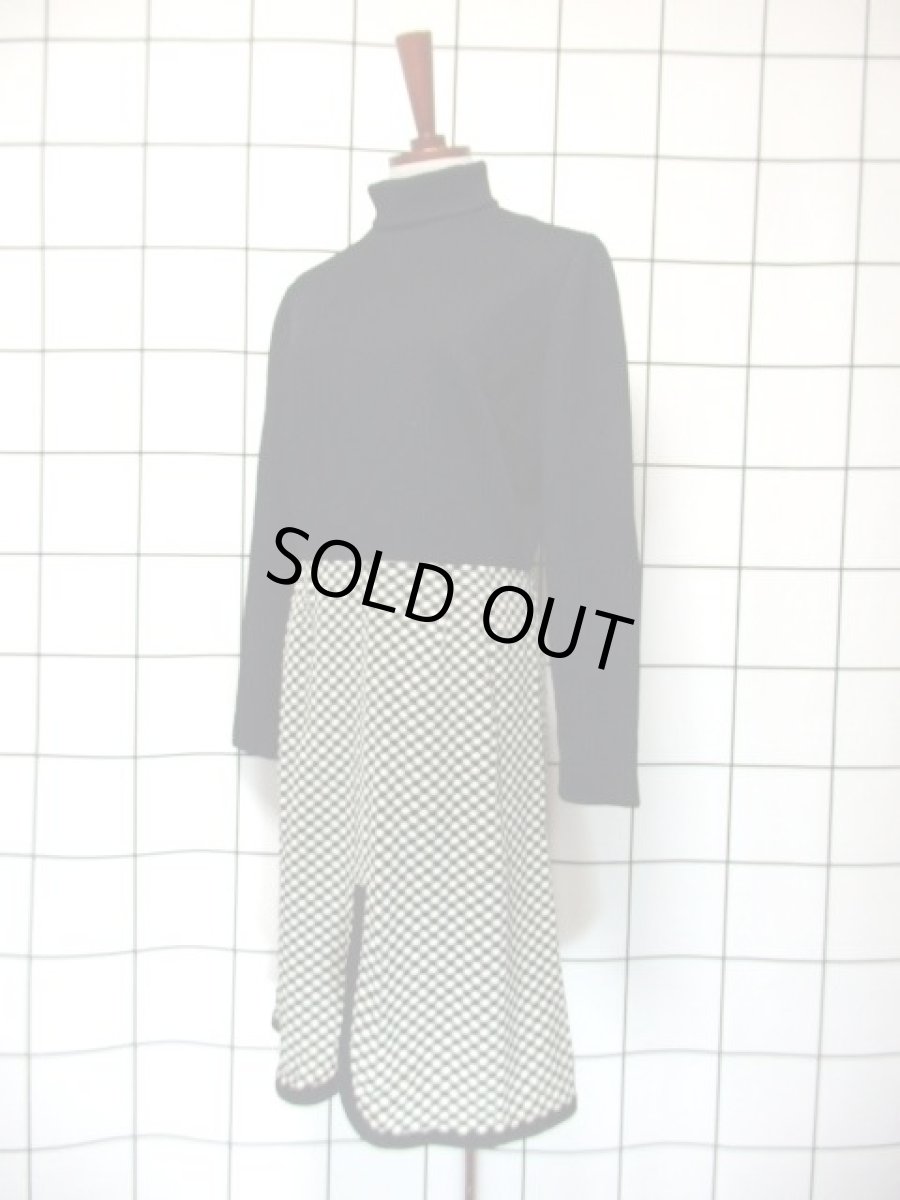 画像2: アメリカ古着 ヴィンテージ ワンピース ニット タートルネック チェック柄 レトロ (2)