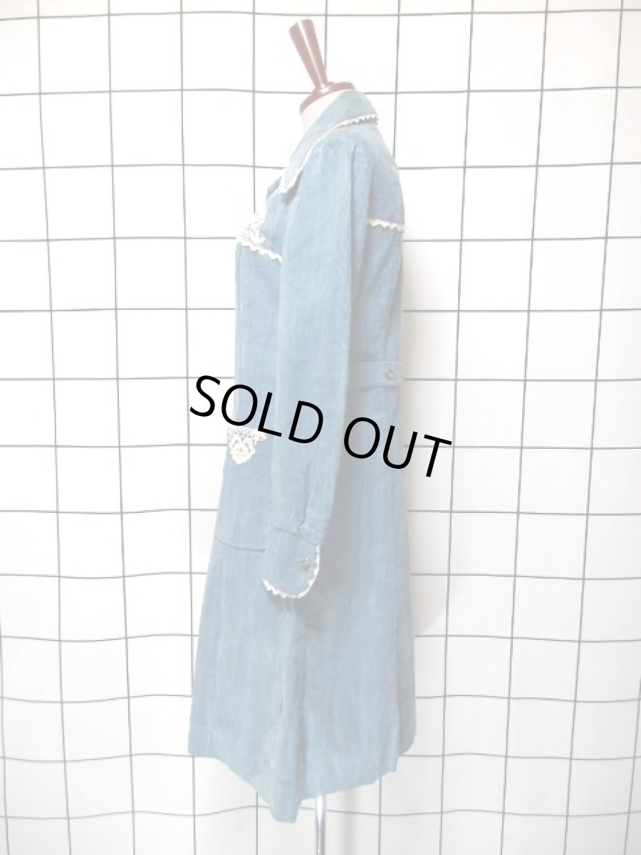 画像8: ヨーロッパ古着 ワンピース ヴィンテージ コーデュロイ レース 前開き レトロ 長袖 (8)