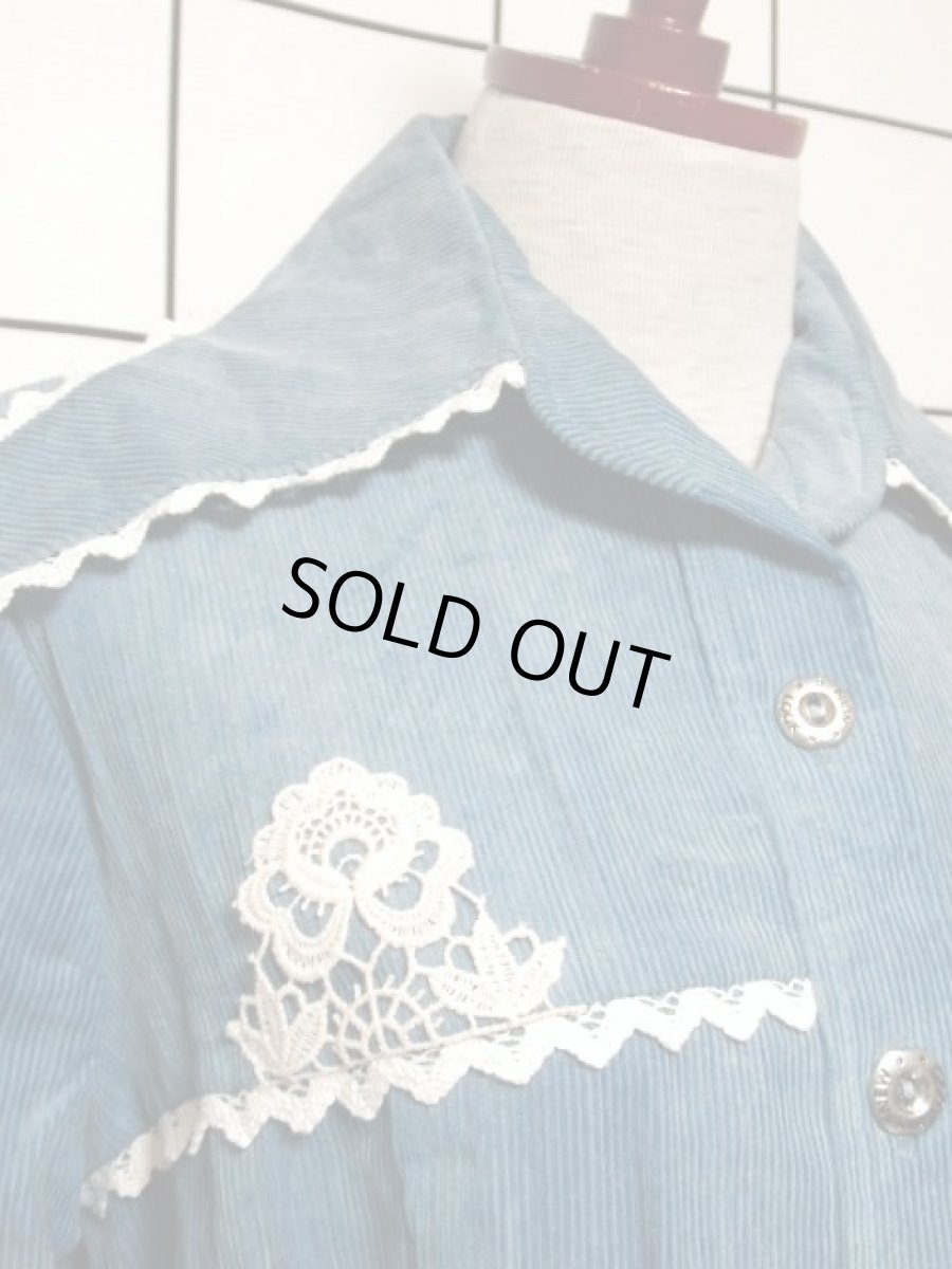 画像3: ヨーロッパ古着 ワンピース ヴィンテージ コーデュロイ レース 前開き レトロ 長袖 (3)