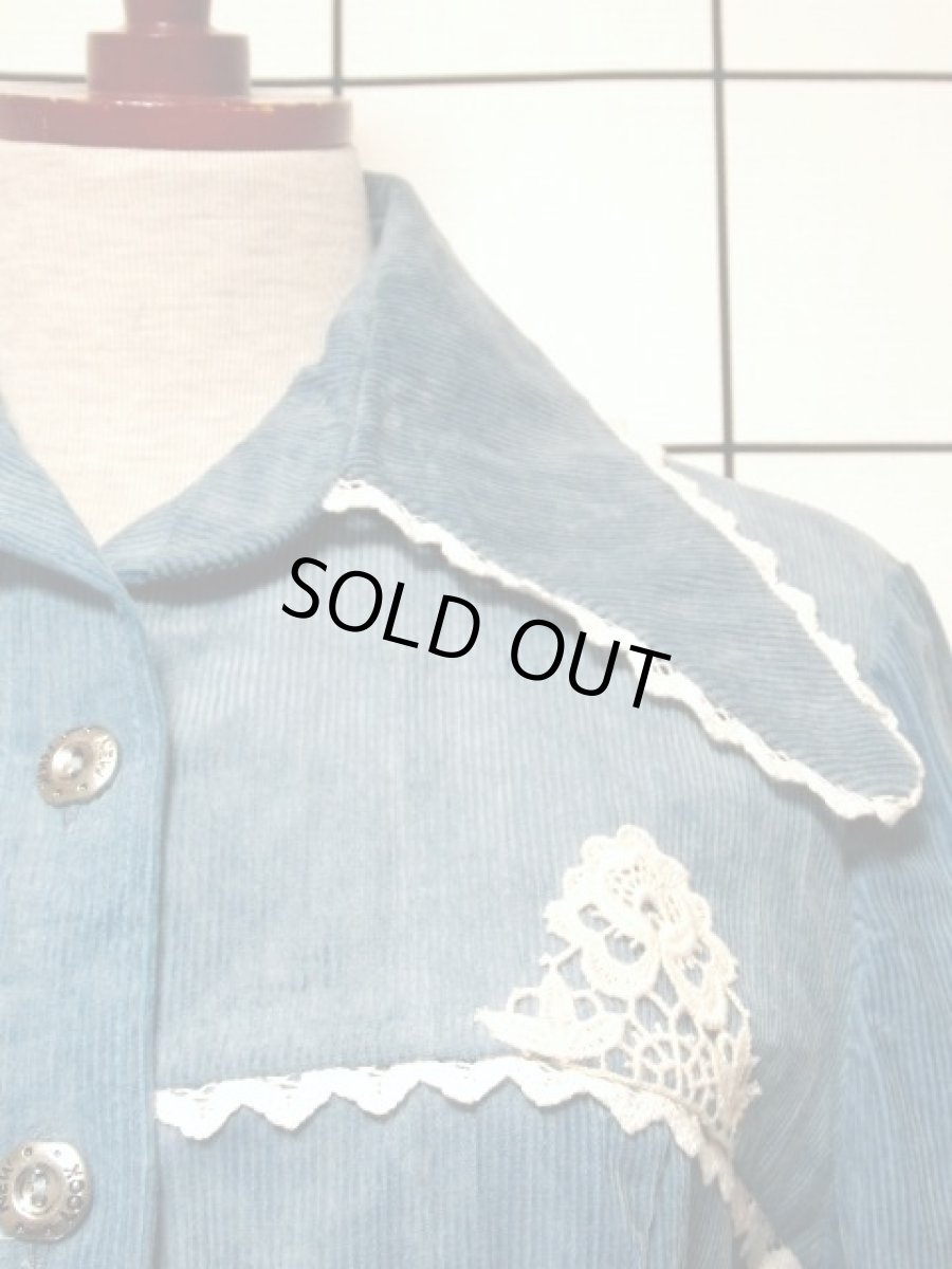 画像11: ヨーロッパ古着 ワンピース ヴィンテージ コーデュロイ レース 前開き レトロ 長袖 (11)