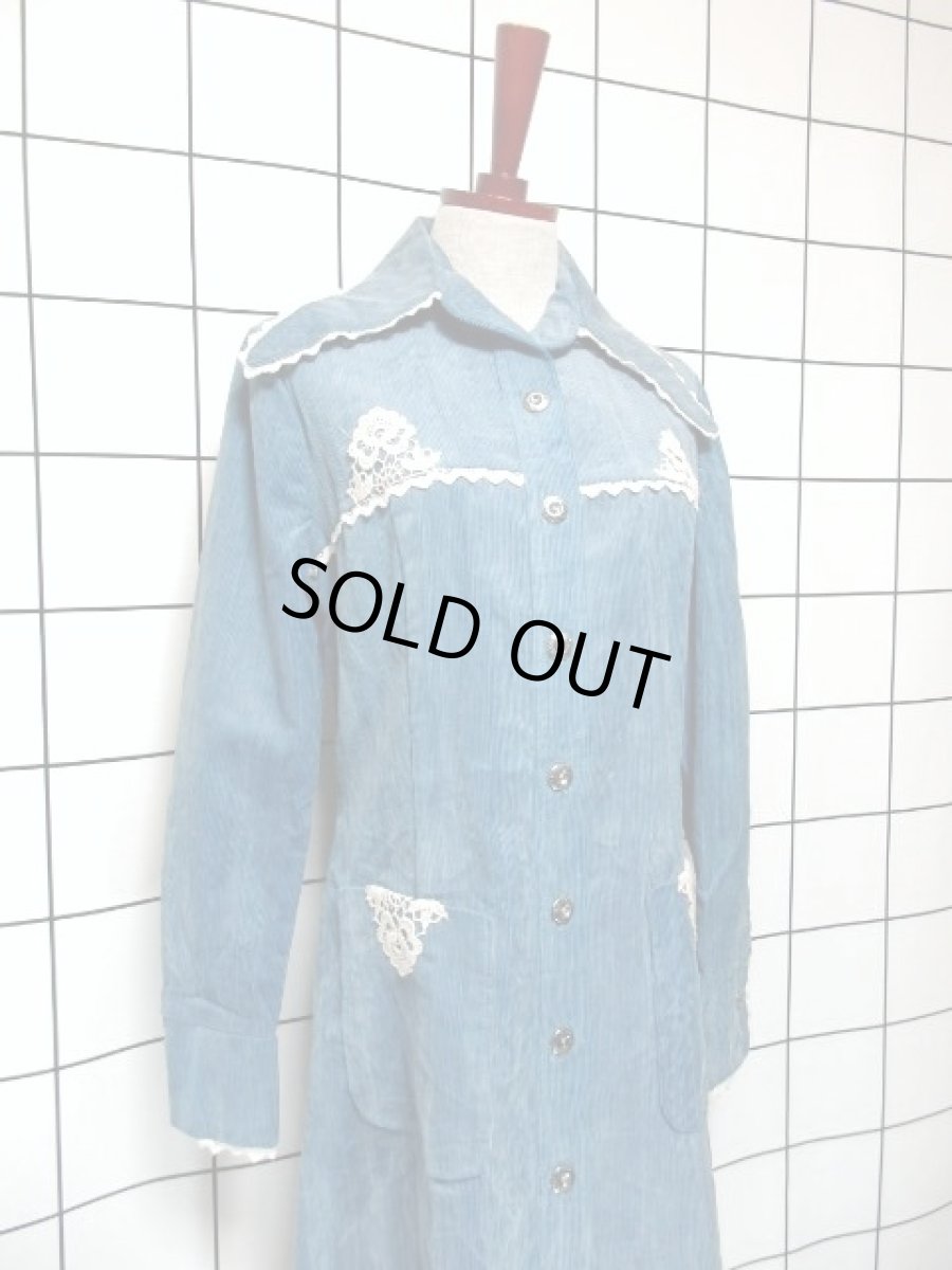 画像9: ヨーロッパ古着 ワンピース ヴィンテージ コーデュロイ レース 前開き レトロ 長袖 (9)