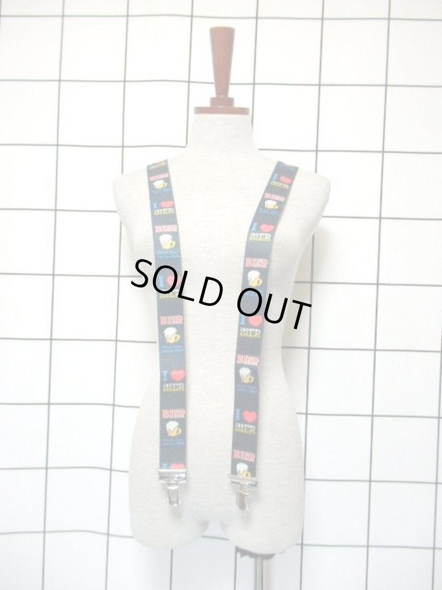 画像2: サスペンダー レトロ ヴィンテージ ヨーロッパ ハート ビール柄【7625】 (2)