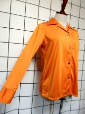 画像4: レトロブラウス 70's オレンジ 古着 長袖 シャツ (4)