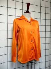 画像7: レトロブラウス 70's オレンジ 古着 長袖 シャツ (7)